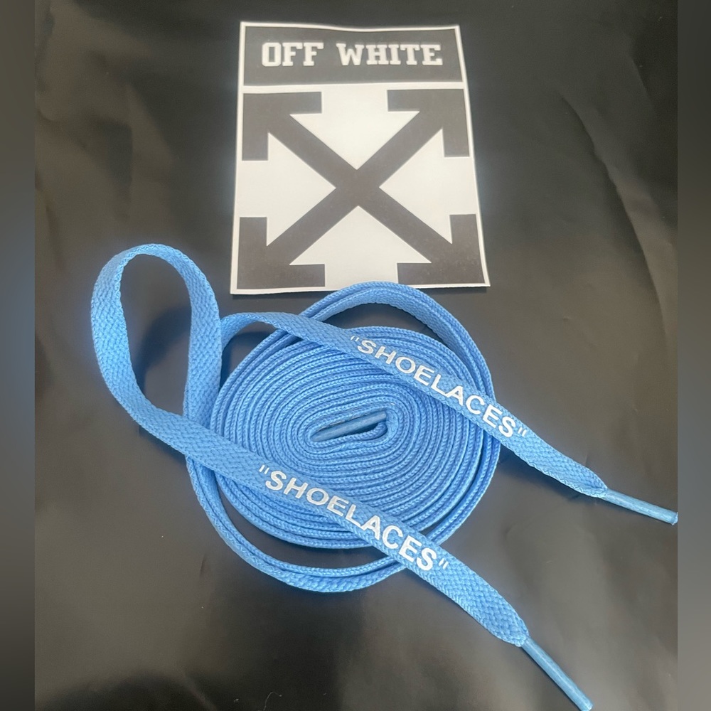 Off white  shoe laces university blue & white replacement 
1 set